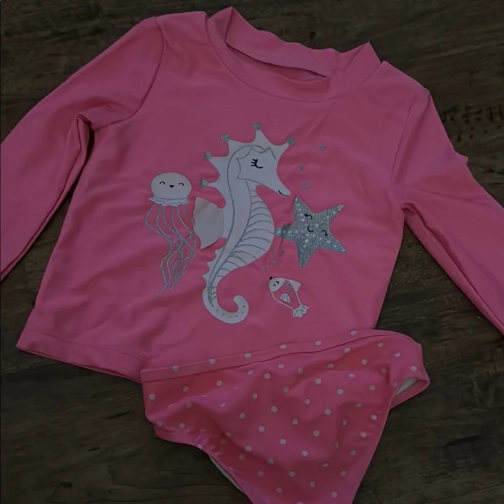 Carter's Pink Rashguard Swim Top with White Accents size 4t